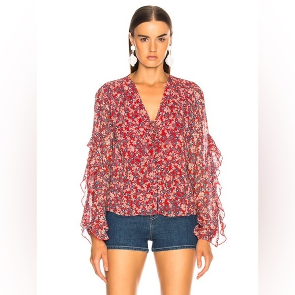 Nicholas Blossom Ruffle Blouse in Red - Picture 2 of 16